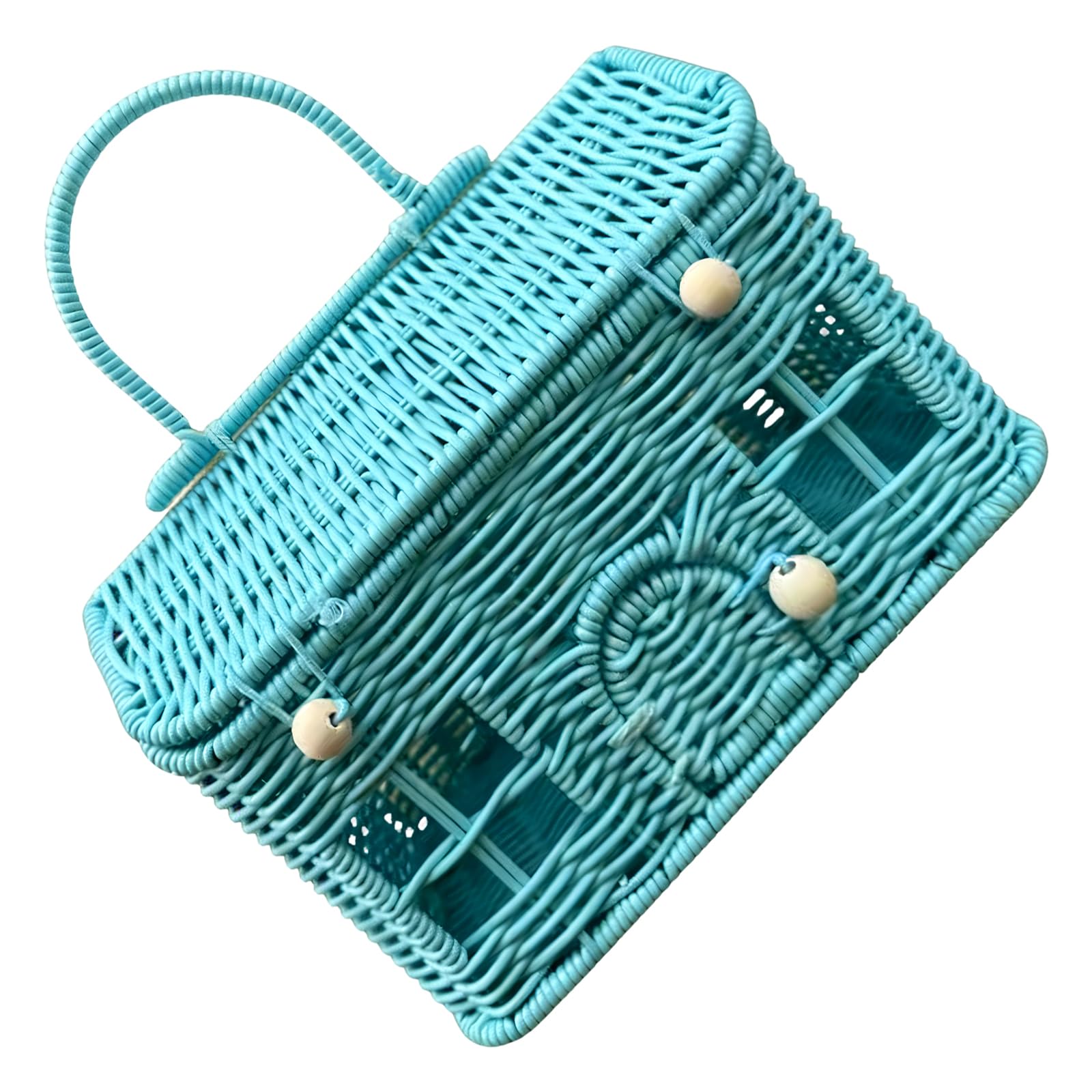 CAZSTYK Wicker House Designs Basket Storage Bin with Cover and Strap Ideal for Travel and Decoration Interlaced Storage Basket