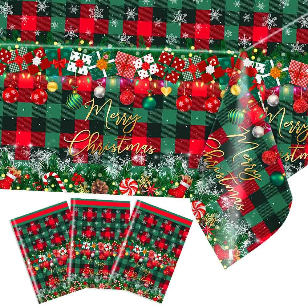 Amazon.com: Avezano 3 Pcs Christmas Tablecloths Disposable Plaid ...