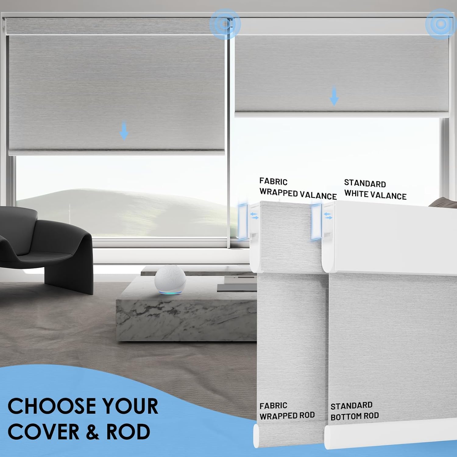 No Drill Motorized Blinds with Remote, No Tools Automatic Blinds for Window, Blackout Motorized Shades, Light-Filtering Smart Blind, Rechargeable, Customized Size, Grey