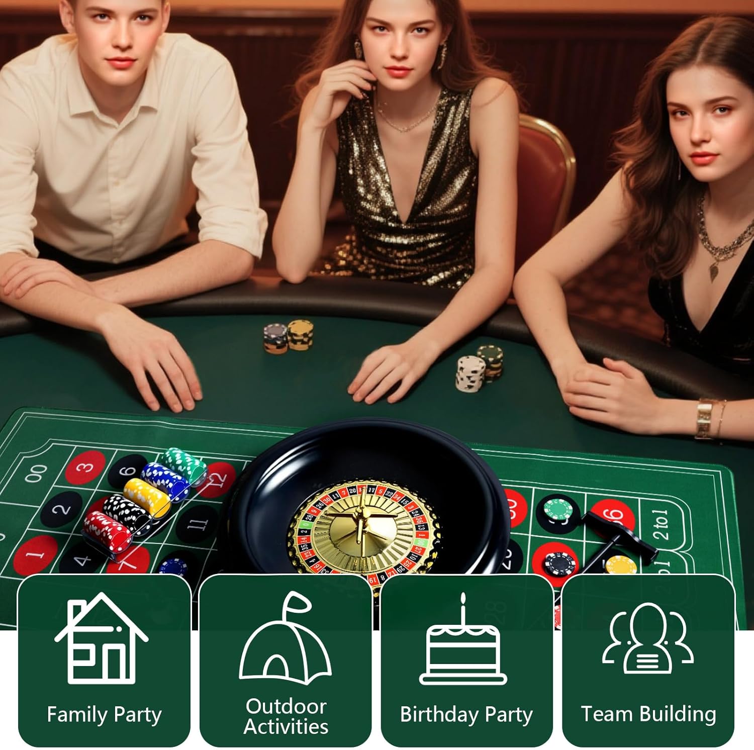 16 Inch Roulette Wheel Game Set Include Black Roulette Wheel,47.2" x 23.6" Anti-slip Rubber Game Mat x2, 200 Chips, Chip Rake, Win Marker, Dealer Button, Instruction Manual,Storage Box (Style 1)