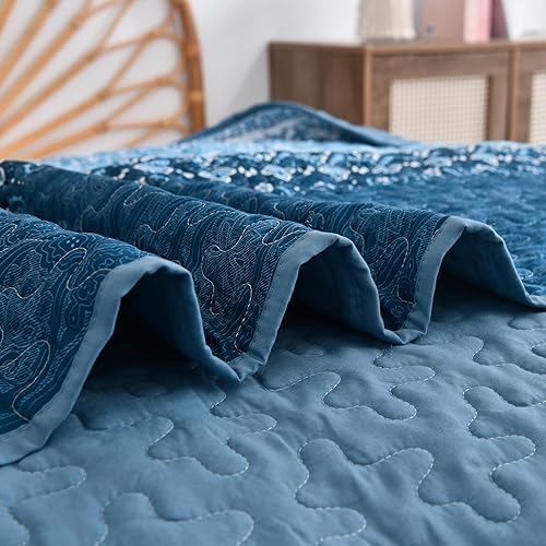 Vista 57 de WONGS BEDDING Juego de edredón bohemio tamaño Queen Aqua, juego de colcha de 3 piezas a rayas, de microfibra ligera y suave bohemia para todas