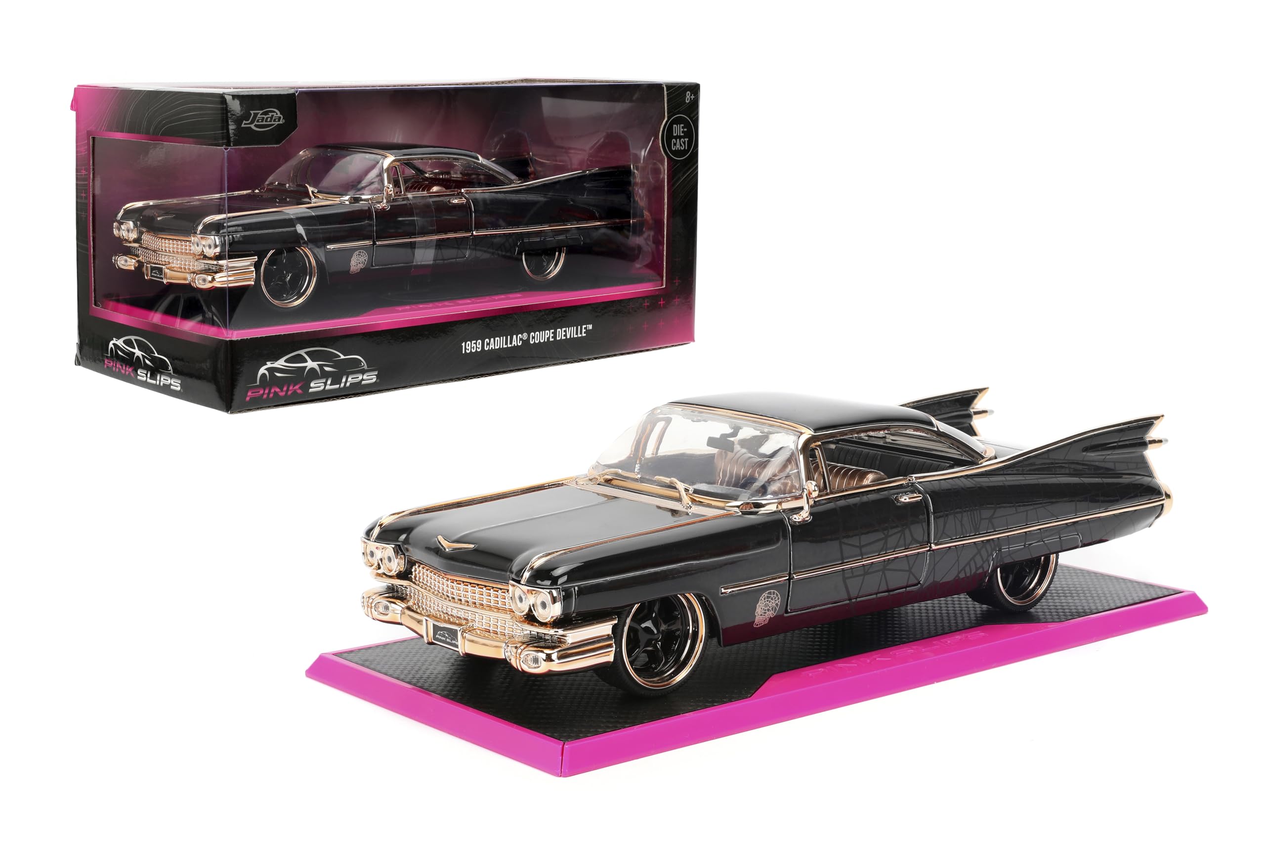 JADA Pink Slips 1:24-1959 Cadillac, Die-Cast Car with Base, Toys