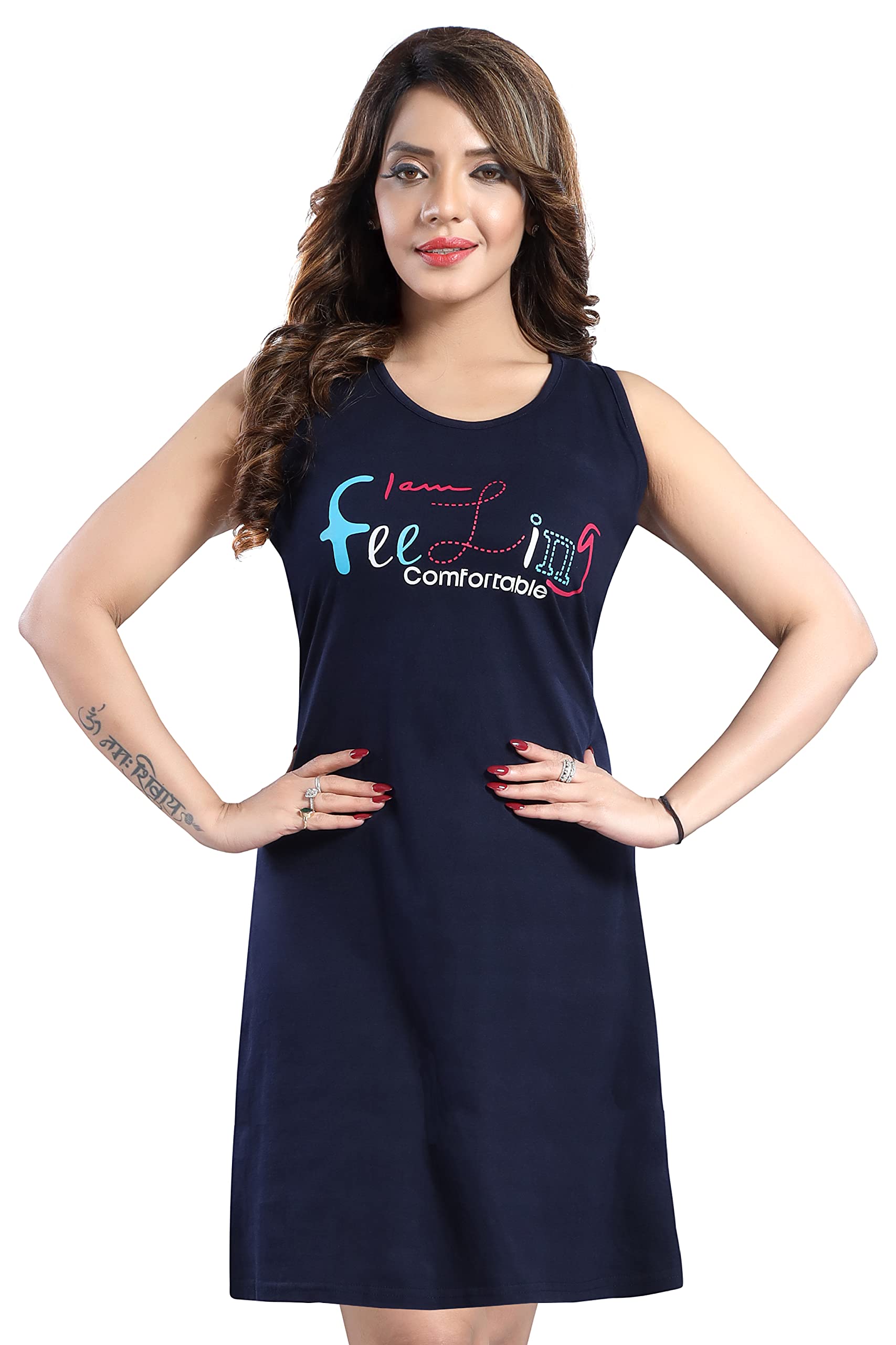 attempt Women's Cotton Print Knee Length Nighty-picture-50