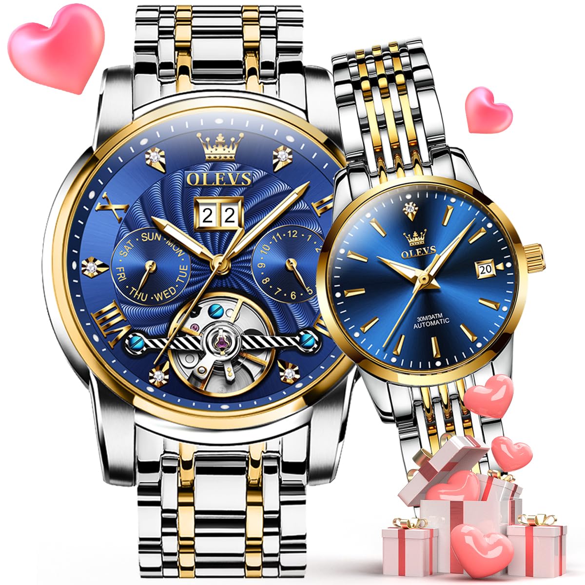 OLEVS Damen-Armbanduhr, Edelstahl, wasserdicht, Diamanten, kleines Zifferblatt, Quarz, analog, modisch, goldfarbenes Zifferblatt, Damen-Armbanduhr