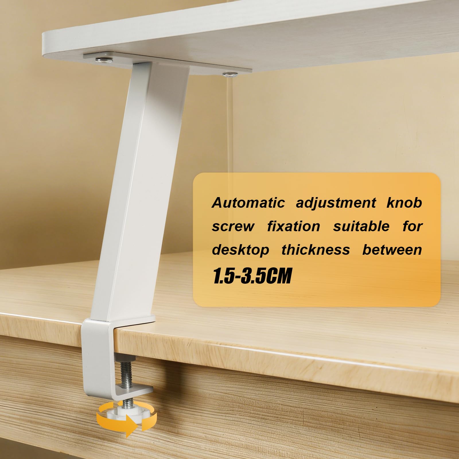 Supporto Rialzato Monitor Ergonomico Acciaio 60x20cm, Fissaggio a Morsetto per Scrivanie 15-35mm (Bianco)