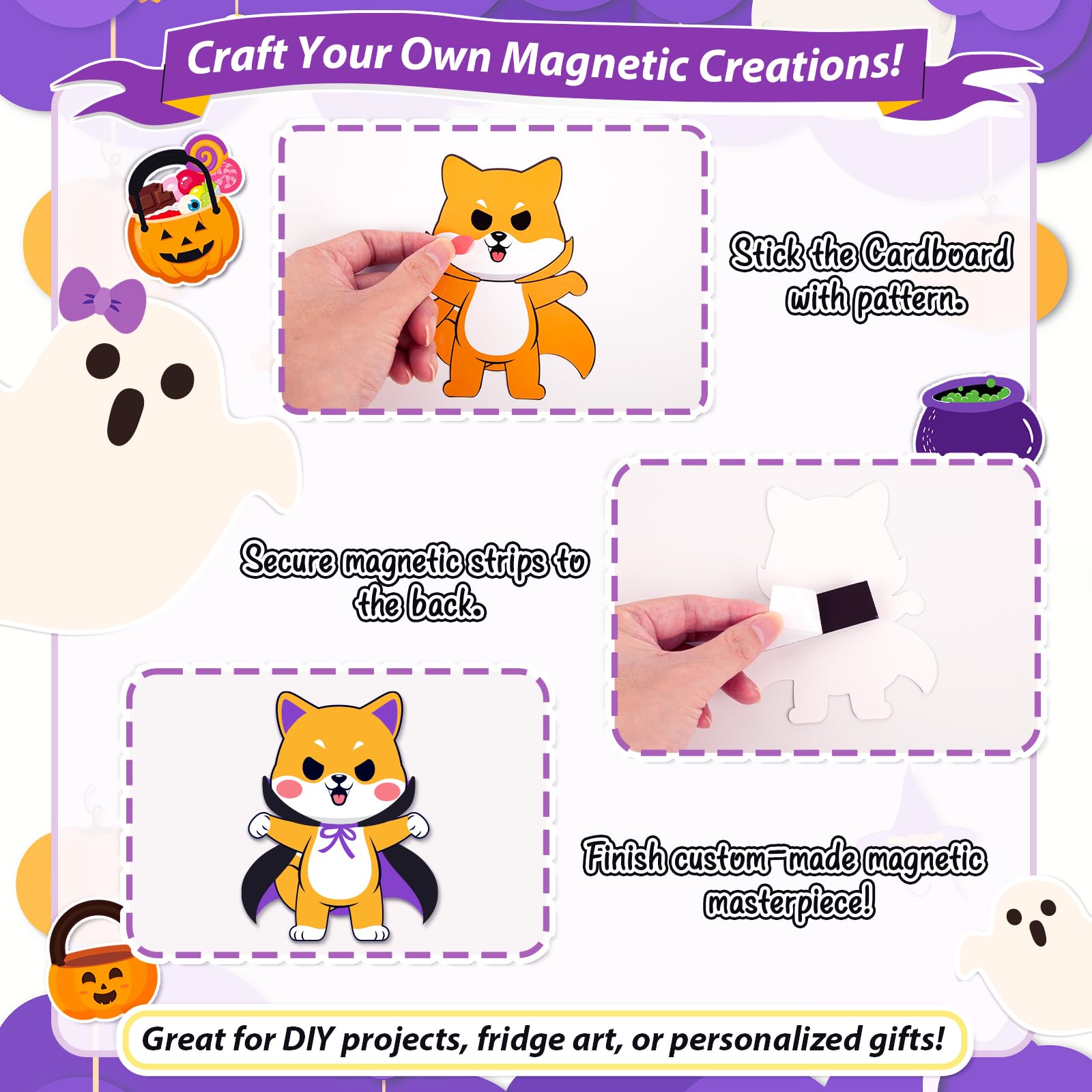 Lot de 36 autocollants d'Halloween pour enfants : kit d'aimants à faire soi-même, créez votre propre ensemble d'autocollants d'art et d'artisanat, activités d'automne pour la maternelle et la salle de