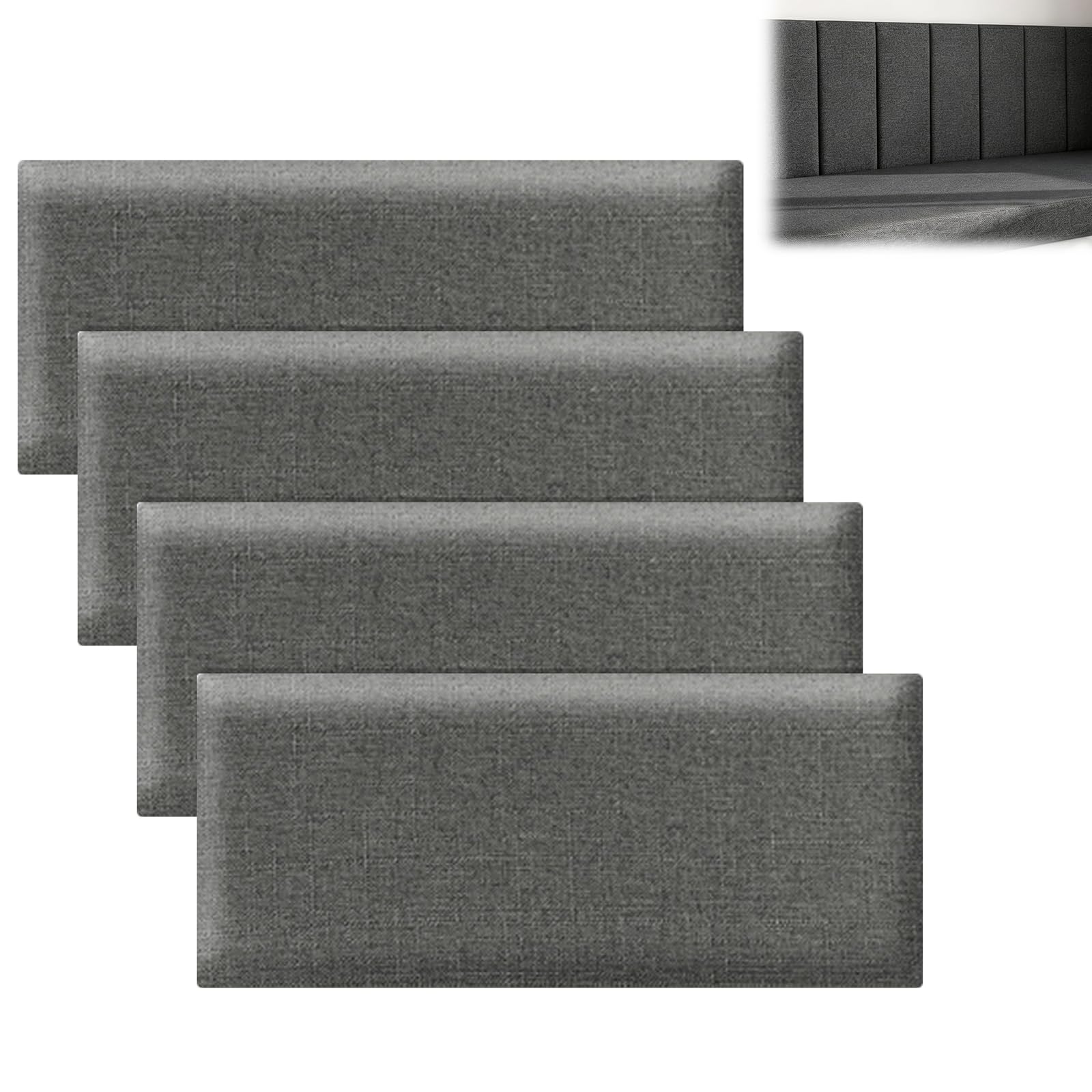 FARYODI Pannelli da parete imbottiti, 4 pezzi, 40 x 20 cm, autoadesivi, imbottitura morbida, cuscino da parete, per lettino, cameretta dei bambini, camera da letto e ufficio (grigio scuro)