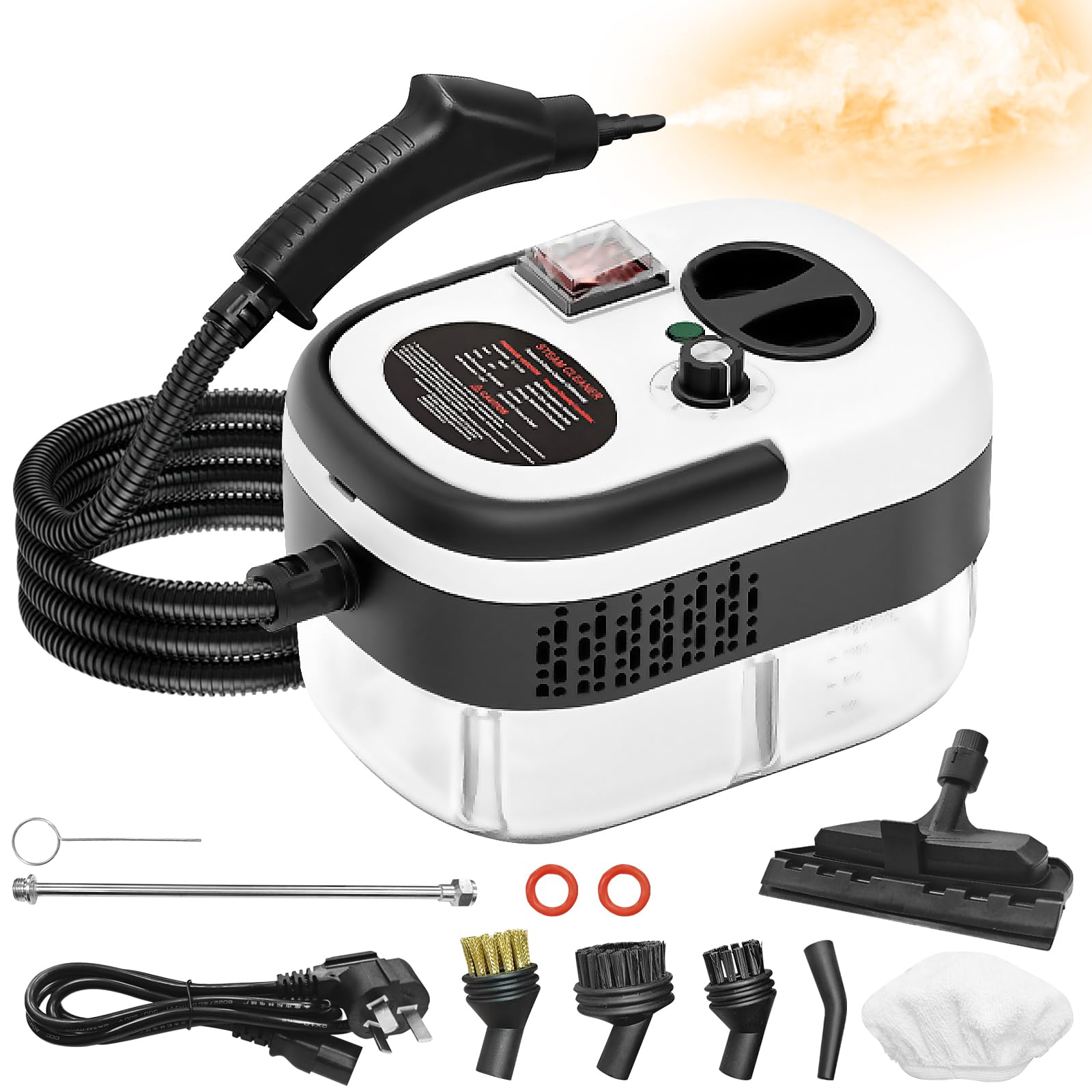 Handheld Steam Cleaner, Steamer for Cleaning, 2500W Pressurized Steam Cleaner with 1.2L Water Tank and 6 Attachments, Portable Steamer Cleaner for Home Car Kitchen Bathroom Furniture Tile Grout, White