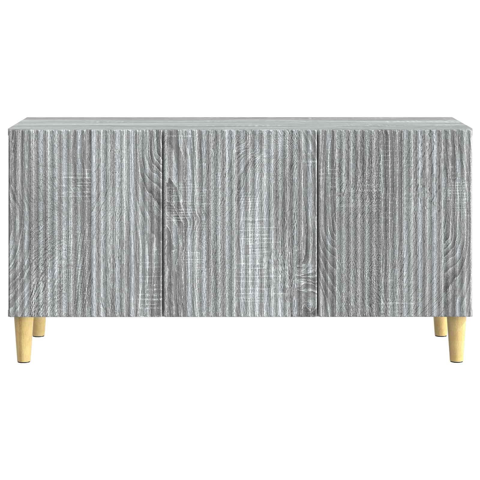 Mobile TV basso grigio sonoma, 99 x 34,5 x 50 cm, mobile TV con 3 ante e gambe coniche, mobile TV in legno, mobile TV vintage per soggiorno e camera da letto