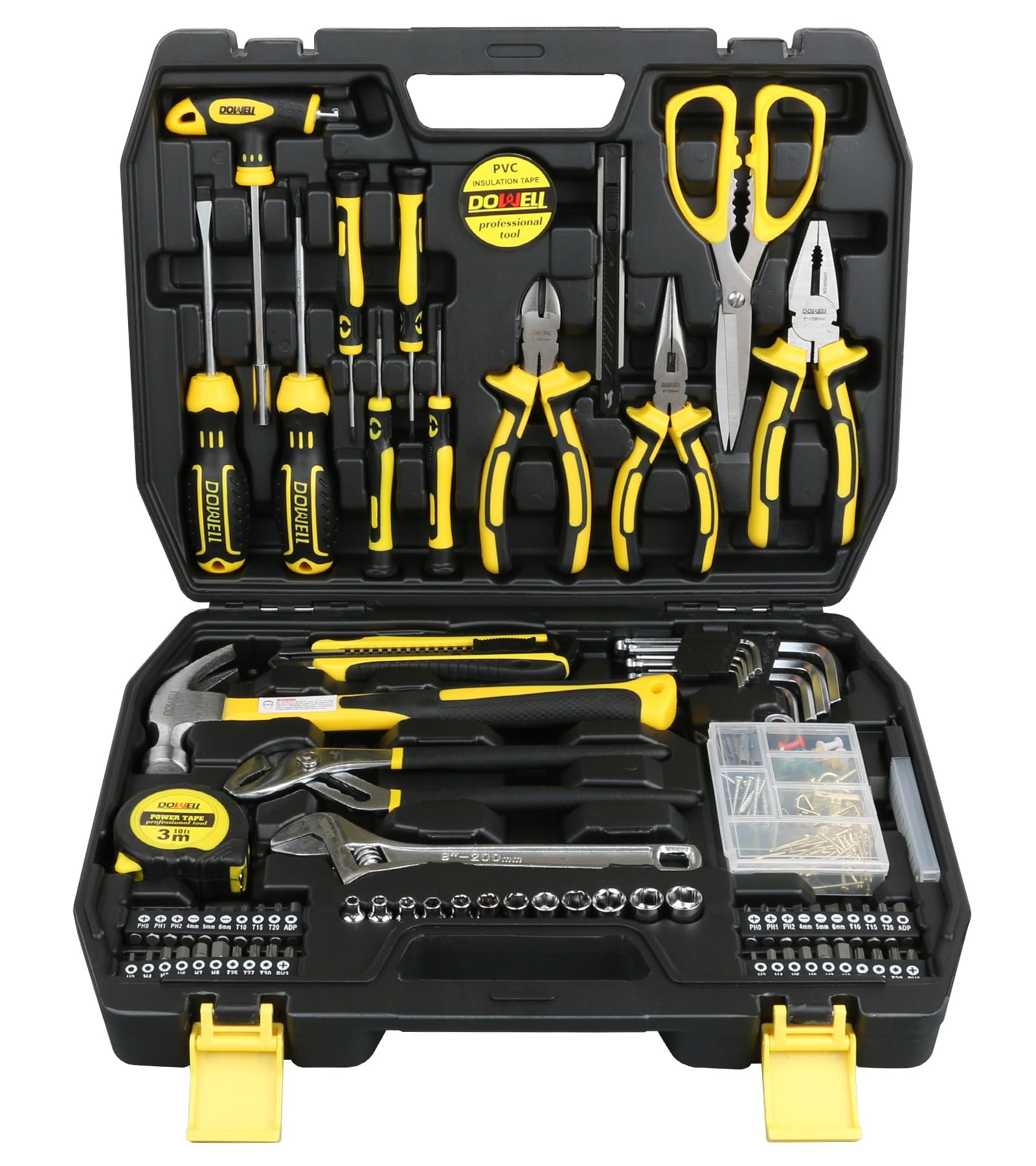 DOWELL Set di attrezzi da 185 pezzi, kit di attrezzi generici per la casa, kit di utensili manuali con cassetta degli attrezzi per riparazioni domestiche