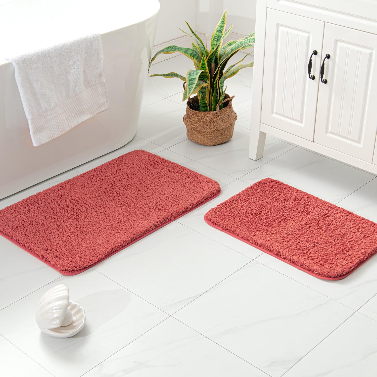MIULEE Microfiber Bathroom Rugs and Mats Sets 2 Pieces Extra Thick Non Slip Bath Mat Absorbent Soft Shaggy Washable Quick Dry Rug for Bath Room Floor