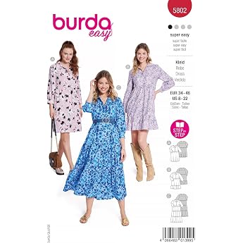 Burda Sewing Pattern 5802 Dress [Ladies Size 8-20] Level 1 Super Easy