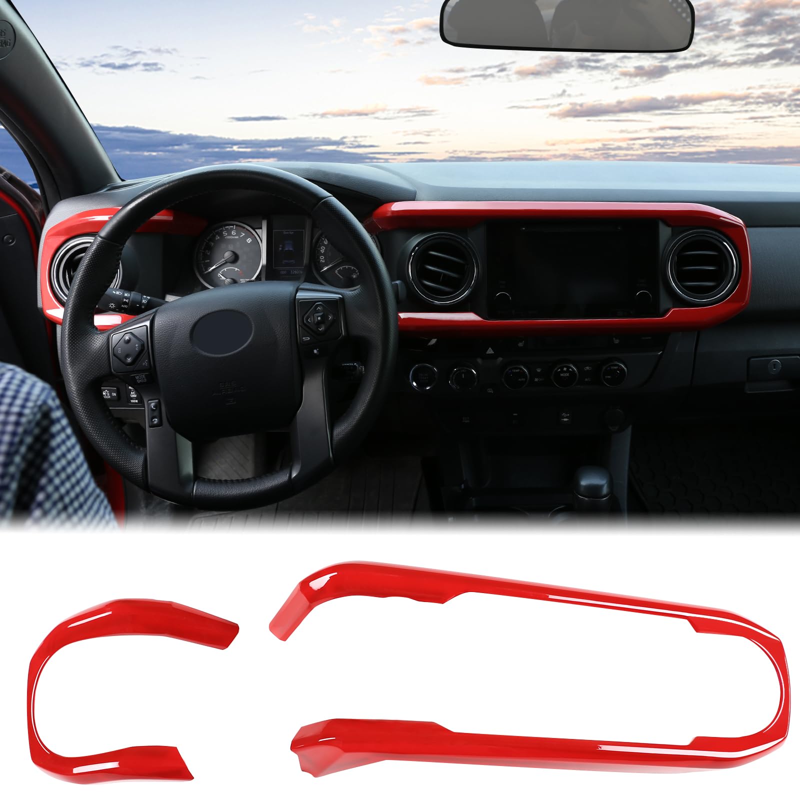 Aunginsy Center Console Dashboard Panel Trim Cover Compatible with Toyota Tacoma 2016-2023 Pickup Central Control Dash Board Decorative Frame Protection Strip Sticker ABS Overlays Interior Accessories Red