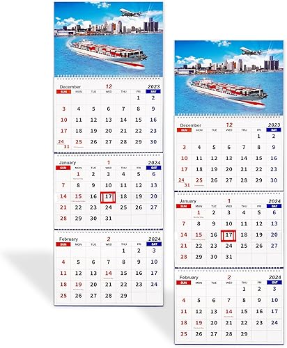 Calendario mensual 2023 de pared 2023, calendario vertical de 3 meses (plegado en un mes), diciembre de 2023 a enero de 2024, para oficina, escuela
