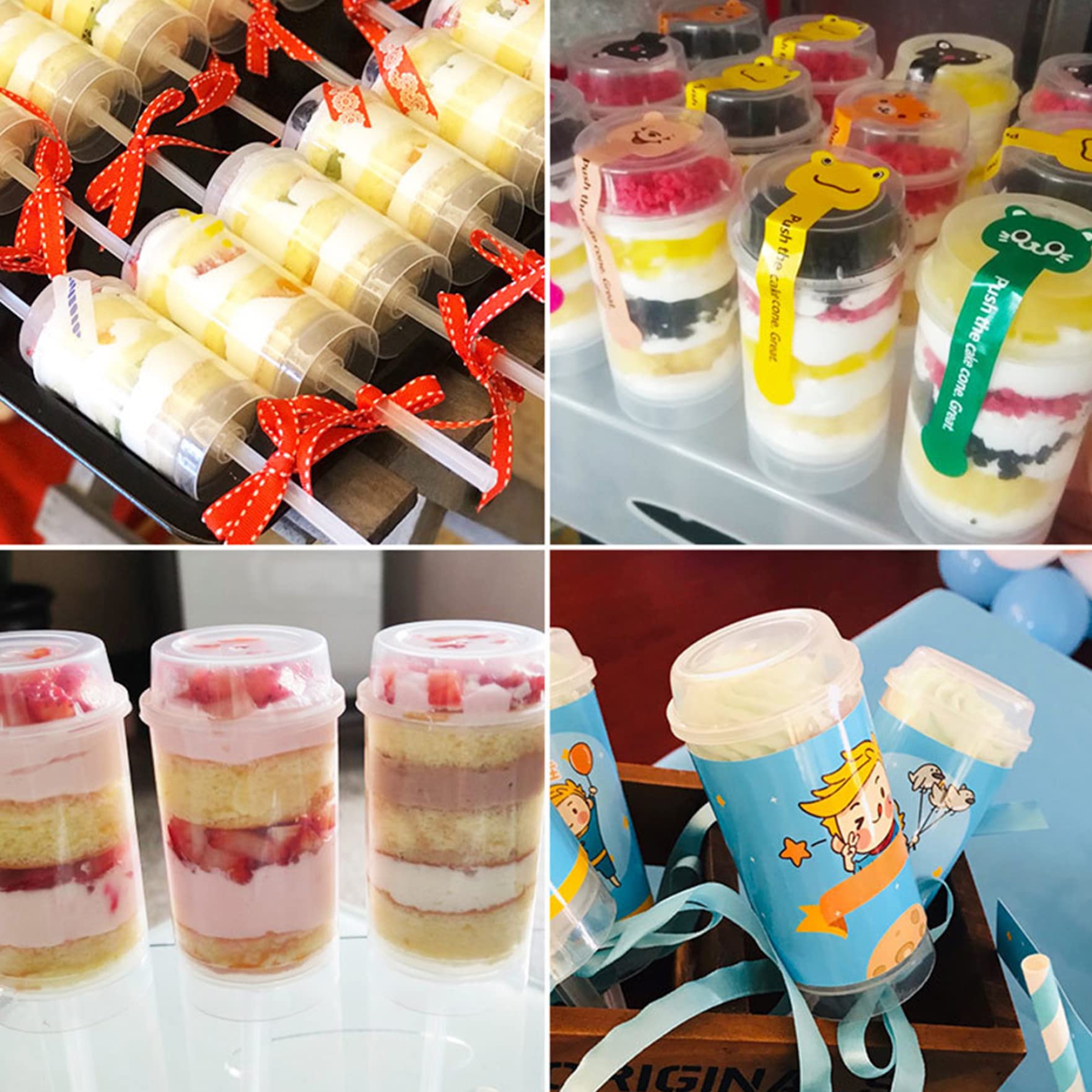Récipients à gâteaux 30 pièces, conteneurs transparents de forme ronde pour tire-gâteau Push Up pour desserts à la crème glacée