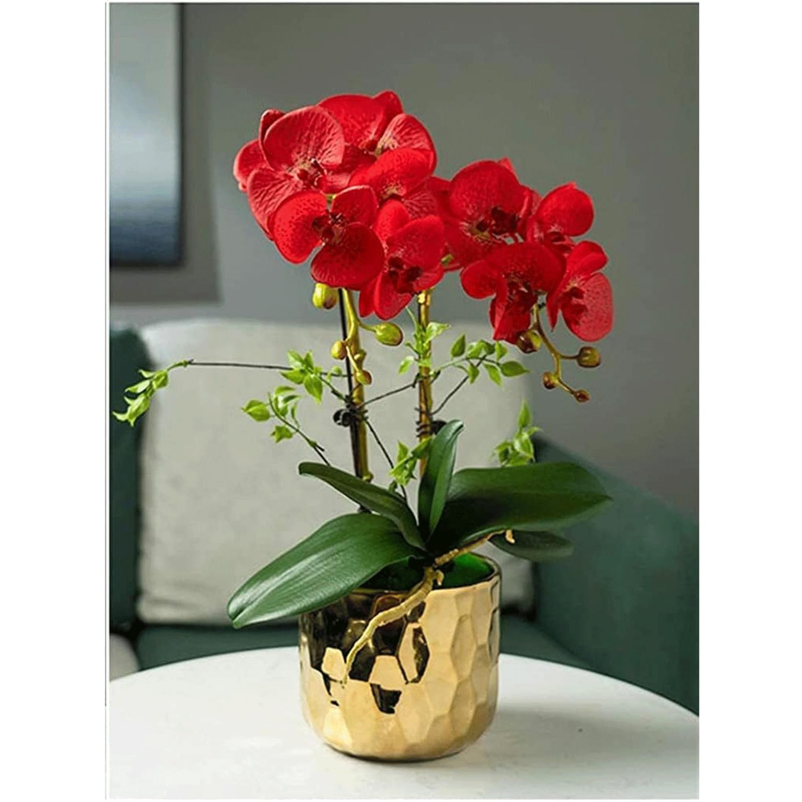 IUokLU Orchids Artificial 18.89 in Artificial Flowers in Gold Porcelain Pot Artificial Phalaenopsis Flowers Decor Artificial Orchid (Red)