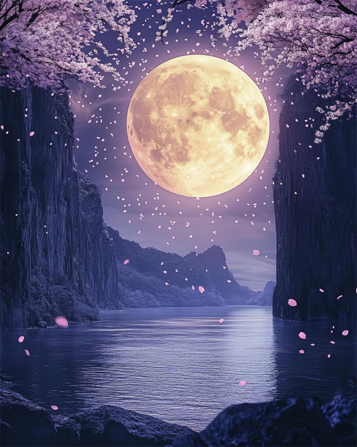 11CT Kreuzstich Set Mond Rosa Flowers Bäume Landschaft Fantasy 80x100cm
