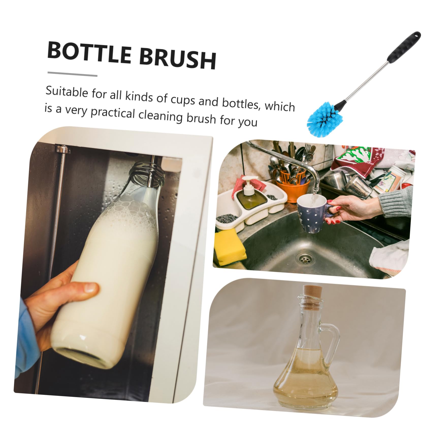 BESTonZON 3pezzi Spazzola Per Bottiglie Extra Lunga Pulizia Facile Di Borracce Tazze e Bottiglie Di Latte Spazzolino Leggero e Riutilizzabile Per Uso Quotidiano