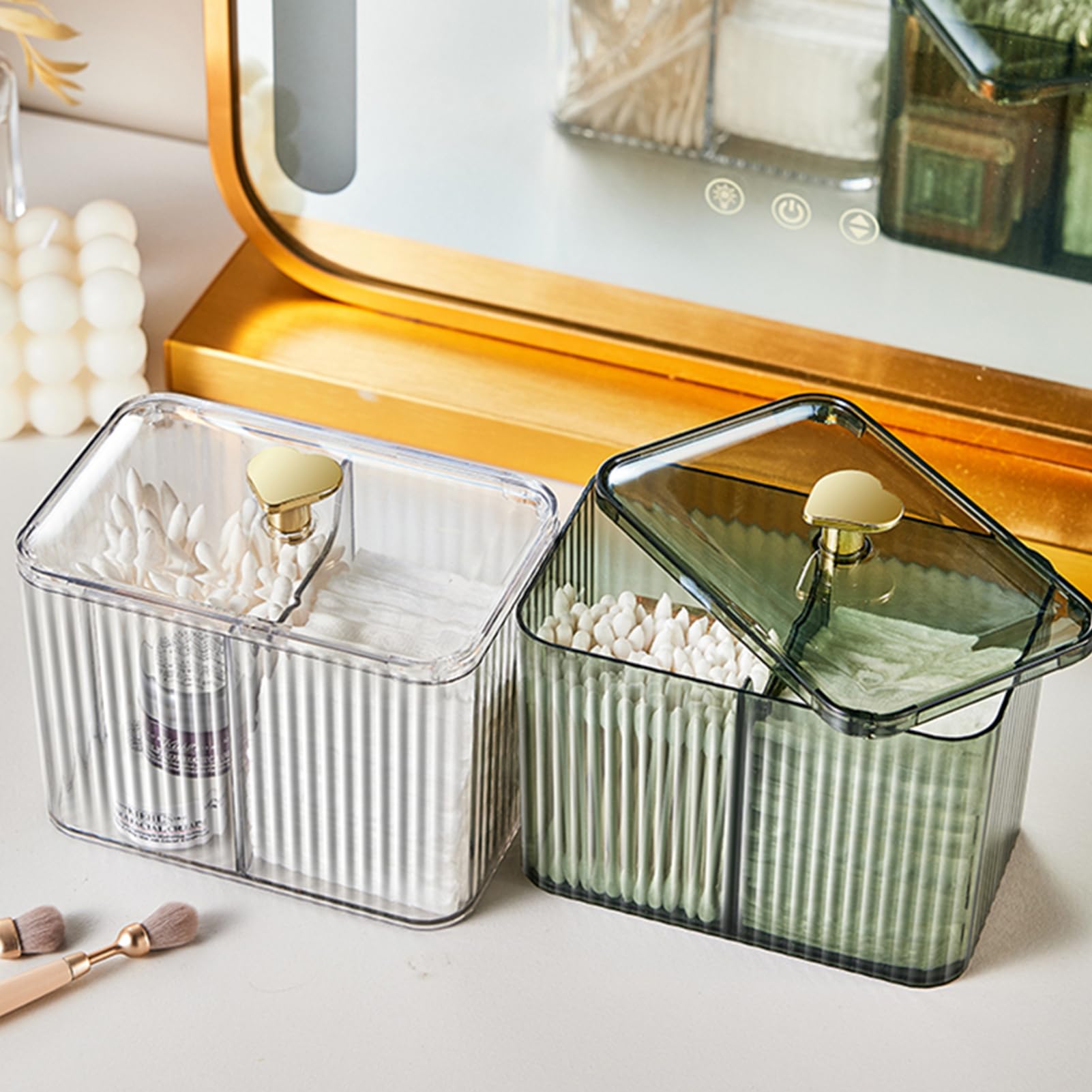 Veki Przezroczysty Dozownik wacików z pokrywką, cosmetics Container, Organizer łazienkowy na waciki i patyczki higieniczne, Pojemnik na Cotton Pad Cotton Swab Nici Beauty Eggs