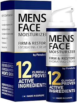PENEBELLA Mens Face Moisturizer - Deep Hydrating & Anti Aging Mens Lotion | Made in Europe | Vitamin C+E, Elastin, Hyaluronic 4D - Face Cream for Daily Use - Eye, Face & Neck Skin Care