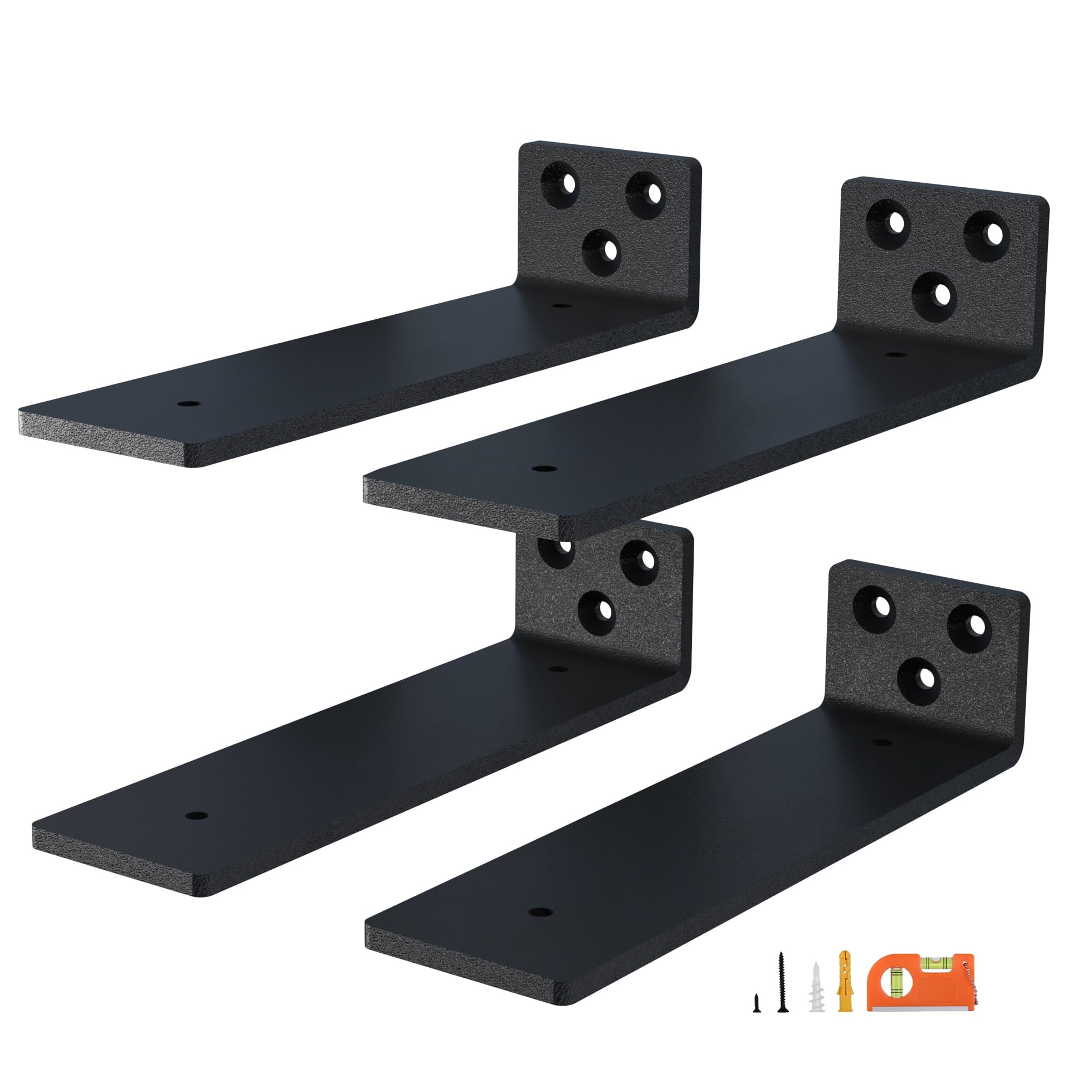 4-Pack 4 Inch Floating Shelf Brackets, Heavy Duty Hidden Shelves Bracket for Small Shelf, Kitchen Shelf, Nursery Shelf, Black Powder Coated Steel