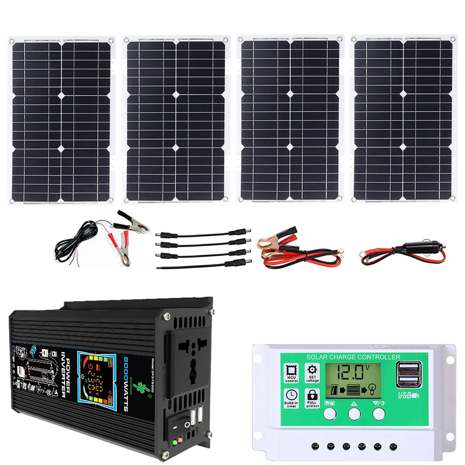 Kit di energia solare off-grid da 6000 W con pannello impermeabile da 100 W e controller da 50 A(Black)