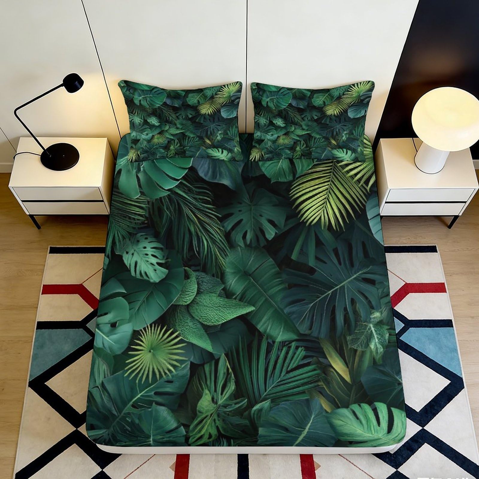 Uxinyoume Style-10 3D Printed Tropical Leaf Fitted Sheet Microfiber Soft Breathable Jungle Green Mattress Cover For Bedroom Dorm Decor 90X200x25cm