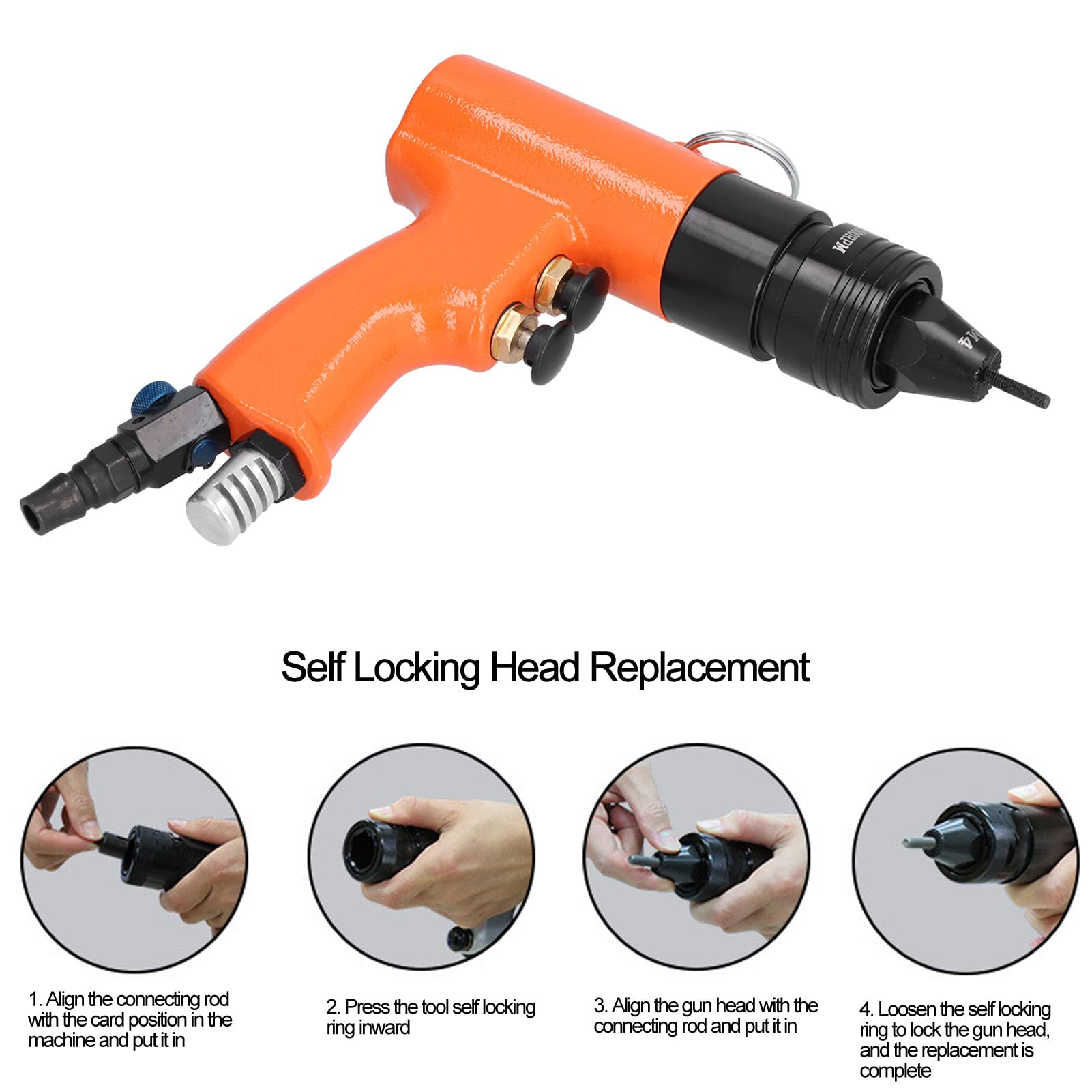 Srliya Herramienta de Remache Neumática Pistola de Tuercas de Remachado de Aire Herramienta de Tuercas de Remache 1500 Rpm Cabezal Autoblocante M3 M4 Entrada de Aire de 1 4 Pulgad