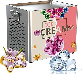 Stainless Steel Ice Cream Roll Maker, Stir-Fried Ice Cream Roll Machine with 300 * 250mm Wok, 360° Defrost Function and No Pre-Cooling Required, 30S Quickly Evenly Stir Fry, for Shops, Cafes