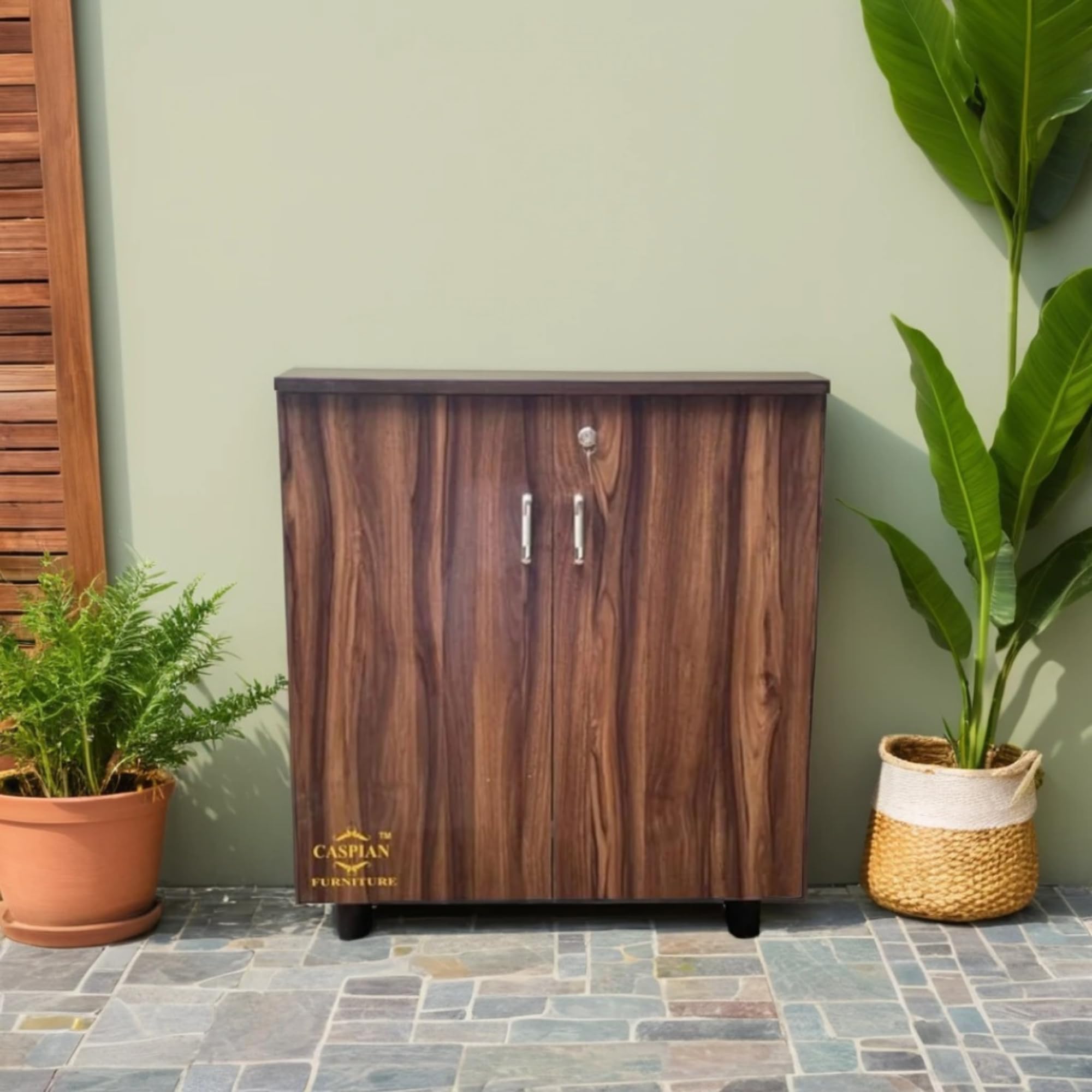 CASPIAN 2 Door Shoe Rack Cum Cabinet (Brown) | Engineered Wood Pre