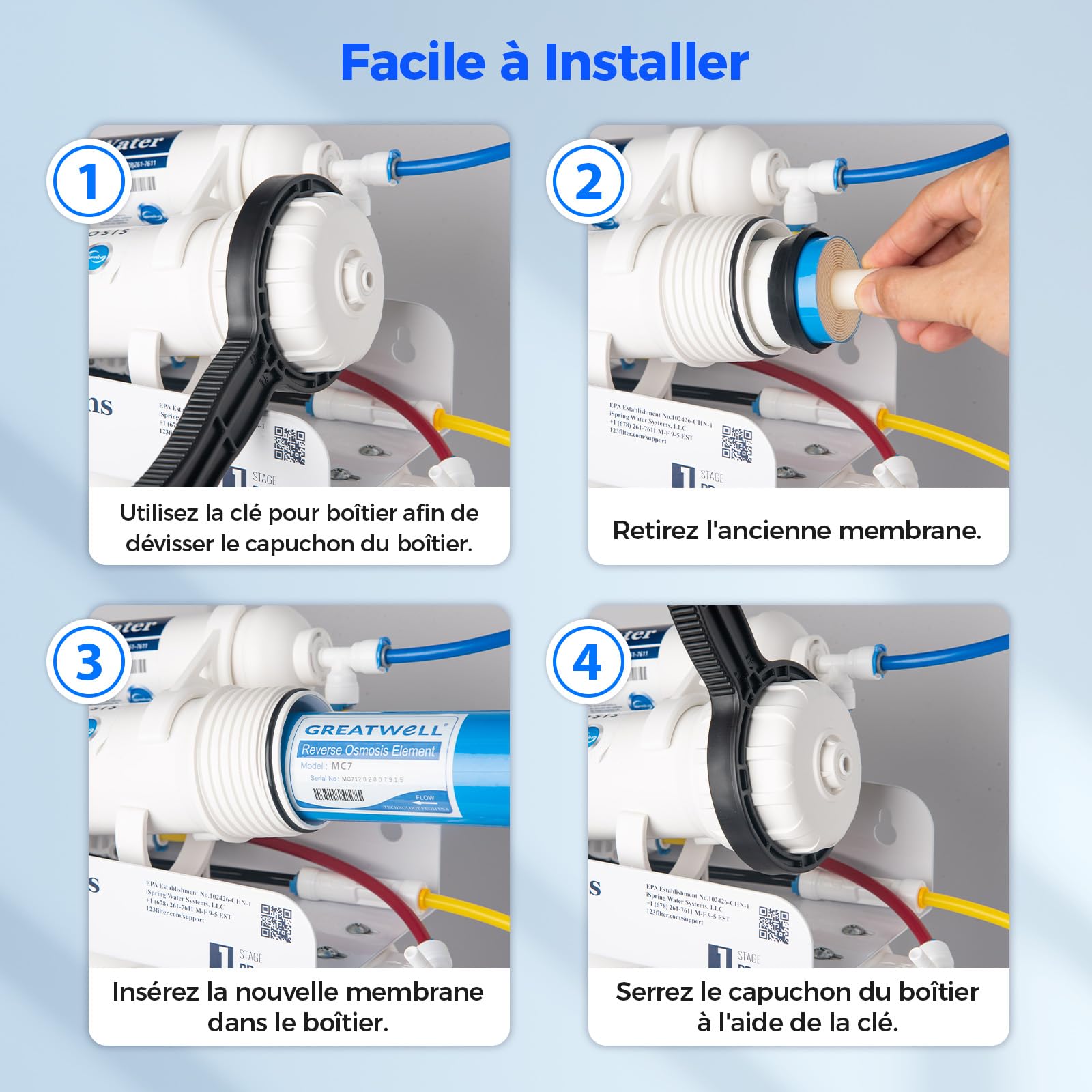 iSpring Greatwell MC7 Membrane RO 75 GPD de Remplacement Standard | 11,75" x 1,75", Membrane d'Osmose Inverse de Rechange, Système d'Eau Potable RO Standard sous Évier