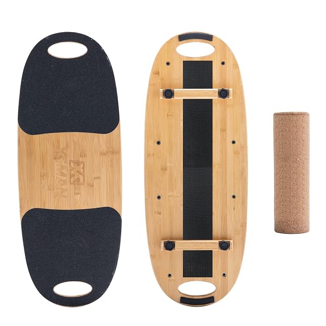 XCMAN Balance Board Surf Trainer with Adjustable Stoppers - 3 Different Distance Options Bamboo Balance Board for Surfing