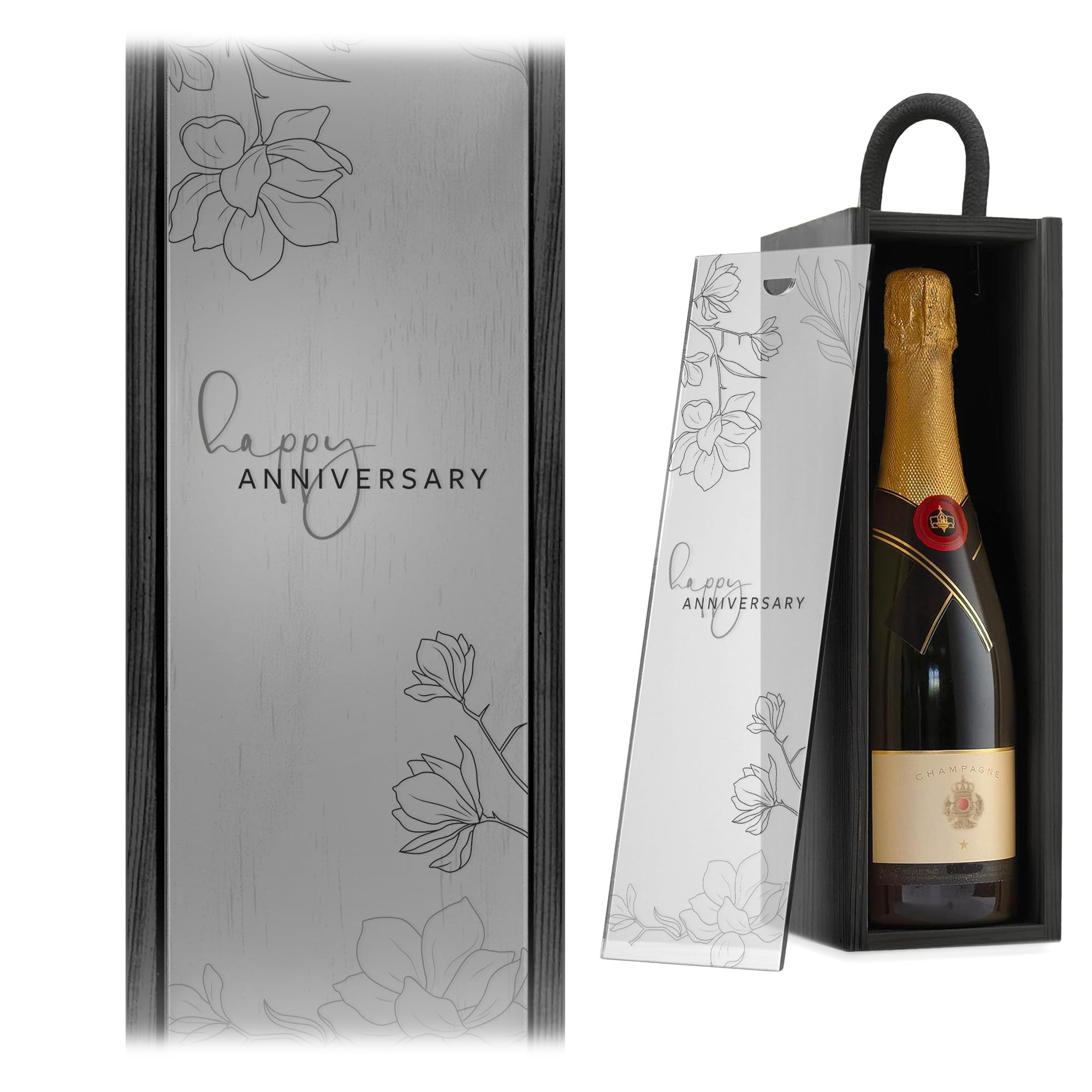 A1 Graphics Ltd Black Box W/Frosted Lid Personalised Wine Box Custom Printed Happy Anniversary Wedding Anniversary Celebration Gift ()