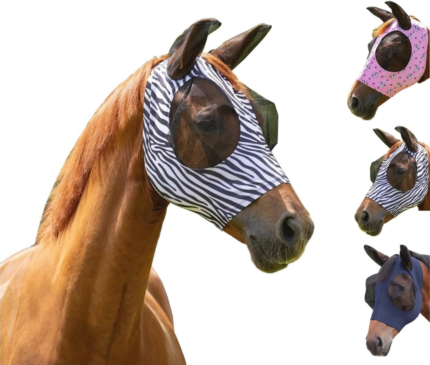 Netproshop Fliegenmaske Super Bug Fliegenhaube mit Ohren XL-Full Zebra