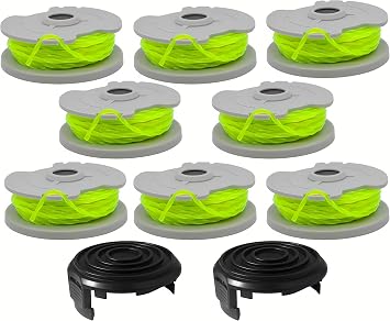 KEYHAO WA0014 Trimmer Line Replacement, for Worx WA0014 WG168 WG184 WG190 WG191 Weed Eater String Edger - 20 ft 0.080" with WA0037 Cap Covers 8 spools, 2 Cap
