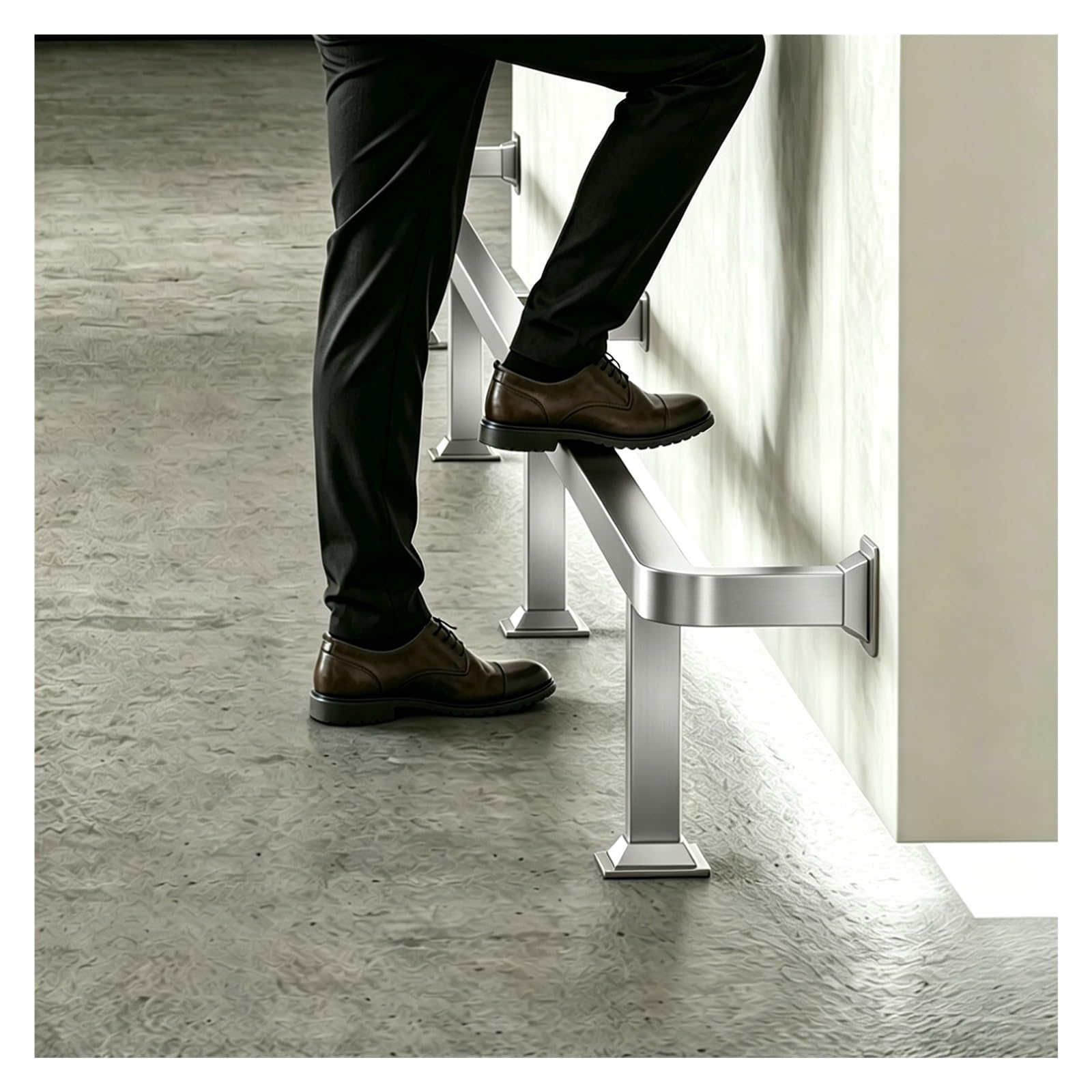 ZJKXJH Floor-Mounted Foot Support Kit, Stainless Steel Bar Foot Rail with Brackets, Footrest Rail for Kitchen Island/Standing Desk/Restaurant(Silver,100cm(3.3'))
