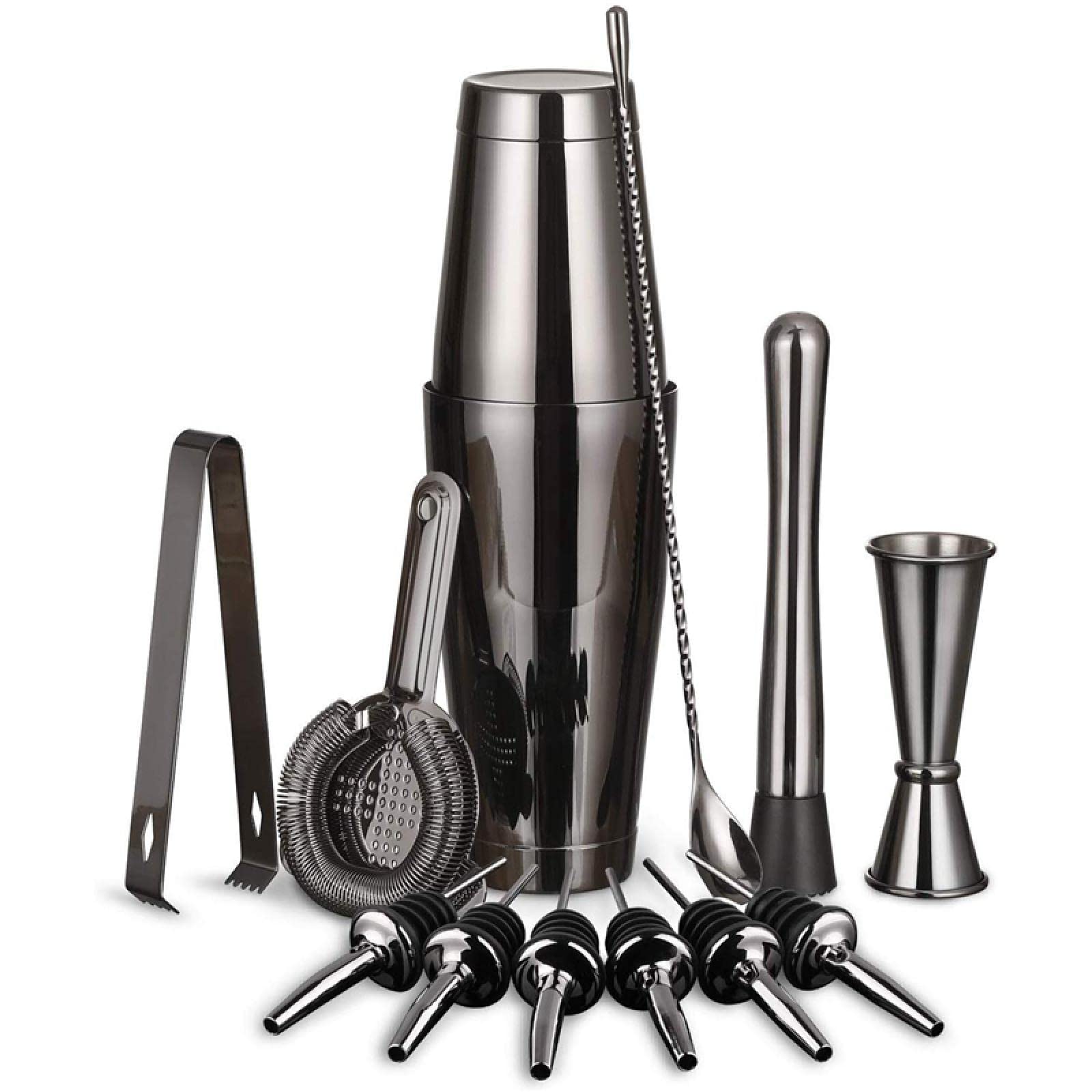 Juego de camarero Kit de camarero Juego de coctelera Juego de coctelera Juego de coctelera Herramienta de barras Soporte para estante de vino Accesorio para fiesta de bebidas Juego de cobre (Silvers
