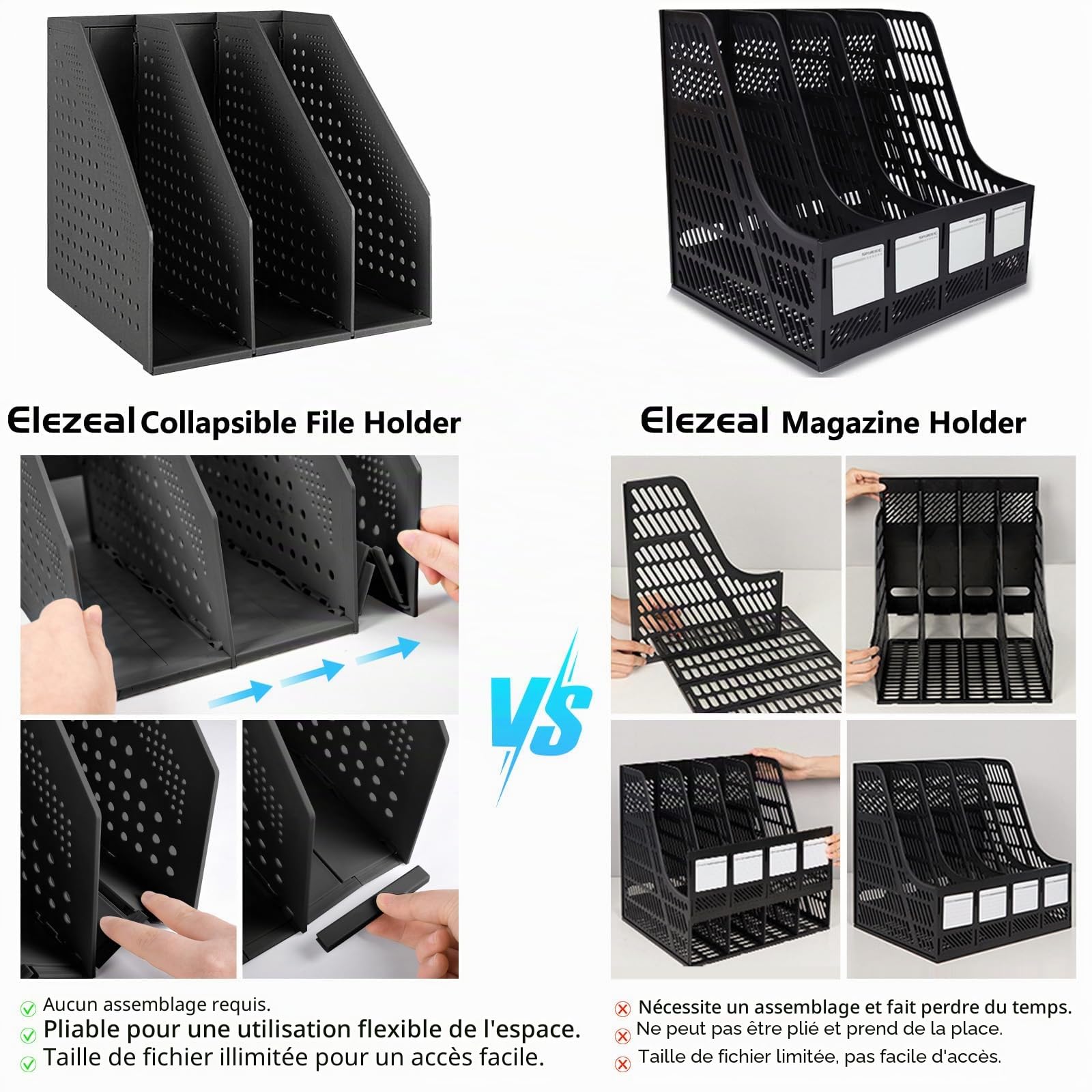 Porte-revues pliable durable pour documents de bureau, étagères pour livres, CD, étagères, bureau, bibliothèque, maison et école