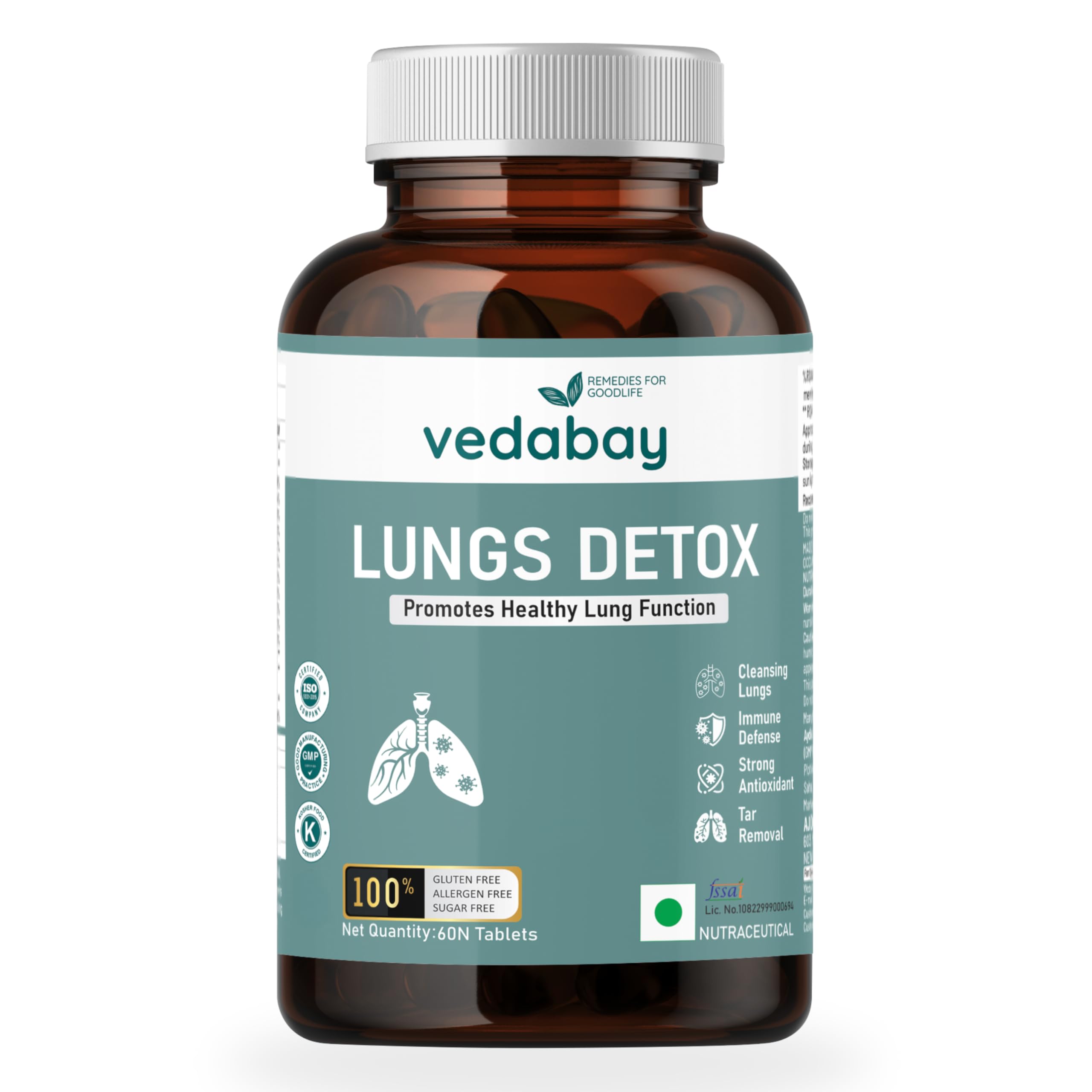 Vedabay Lungs Detox For Smokers, Removes Tar and Mucus from the Lungs, Beetroot Extract, Arjun, Gingerol, and Piperine, For Both Men and women, 60 Tablets-image-48