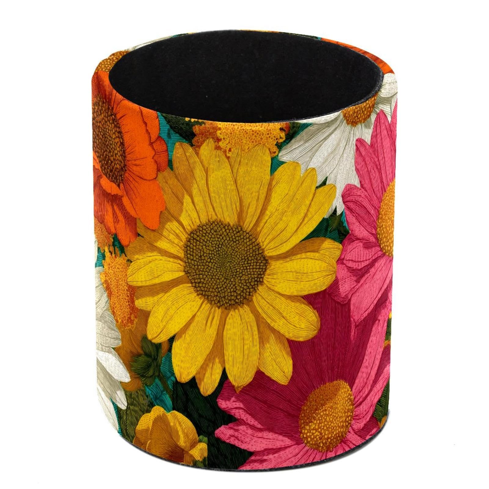 HEOEH Daisies Pen Holder for Desk, PU Leather Pencil Holder Pen Cup Marker Holder Makeup Brush Holders, Desk Accessories & Workspace Organizers for Home, Office