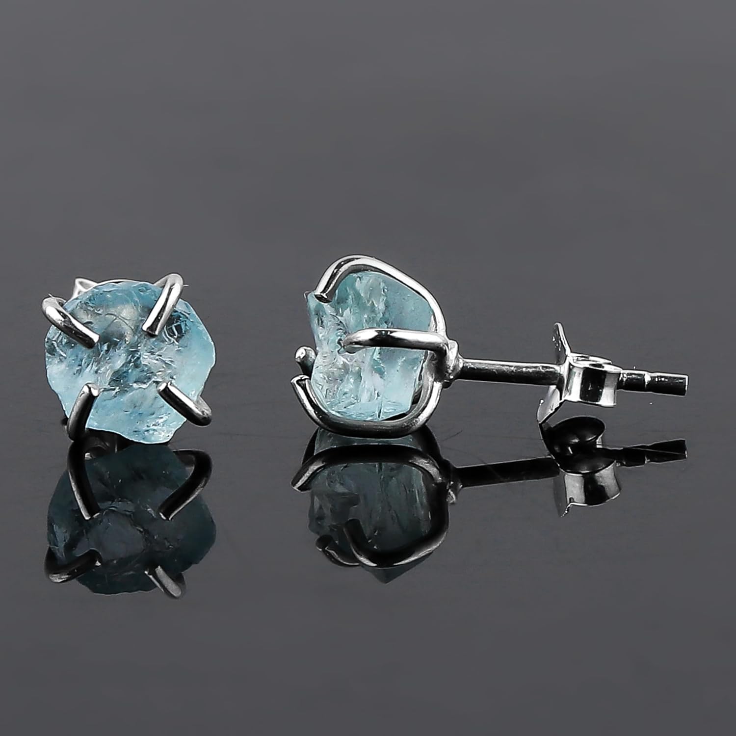 CRYSTALIS Raw Aquamarine Stud Earring Set Jewelry for Women, Natural Rough Gemstone, Chakra Healing Crystal, Wardrobe Jewelry Essiantial, 925 Sterling Silver - Image 3