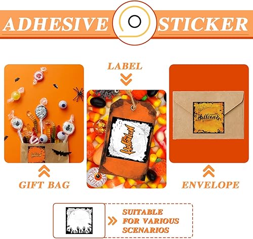 Miniatura 4 de Etiqueta de nombre cuadrada de 2 pulgadas, etiquetas térmicas, etiquetas adhesivas térmicas de otoño, papel de cosecha, hojas de arce, calabazas,
