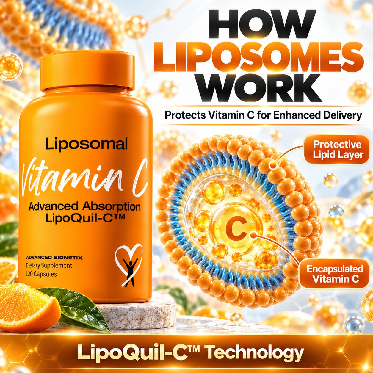 Advanced Bionetix Liposomal Vitamin C Supplement | LipoQuil-C™ Enhanced Absorption Technology | 120 Capsules 1000mg High Dose Fat Soluble Vita C | Immune Support Collagen Support — Amazon image 4