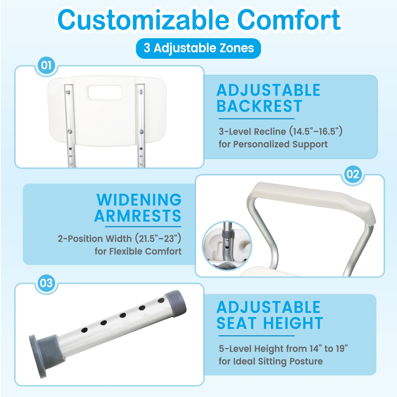 Silla de ducha de 360 grados para ducha interior con brazos y respaldo, asiento de baño de seguridad ajustable en altura, taburete de ducha resistente para ancianos, discapacitados y discapacitados
