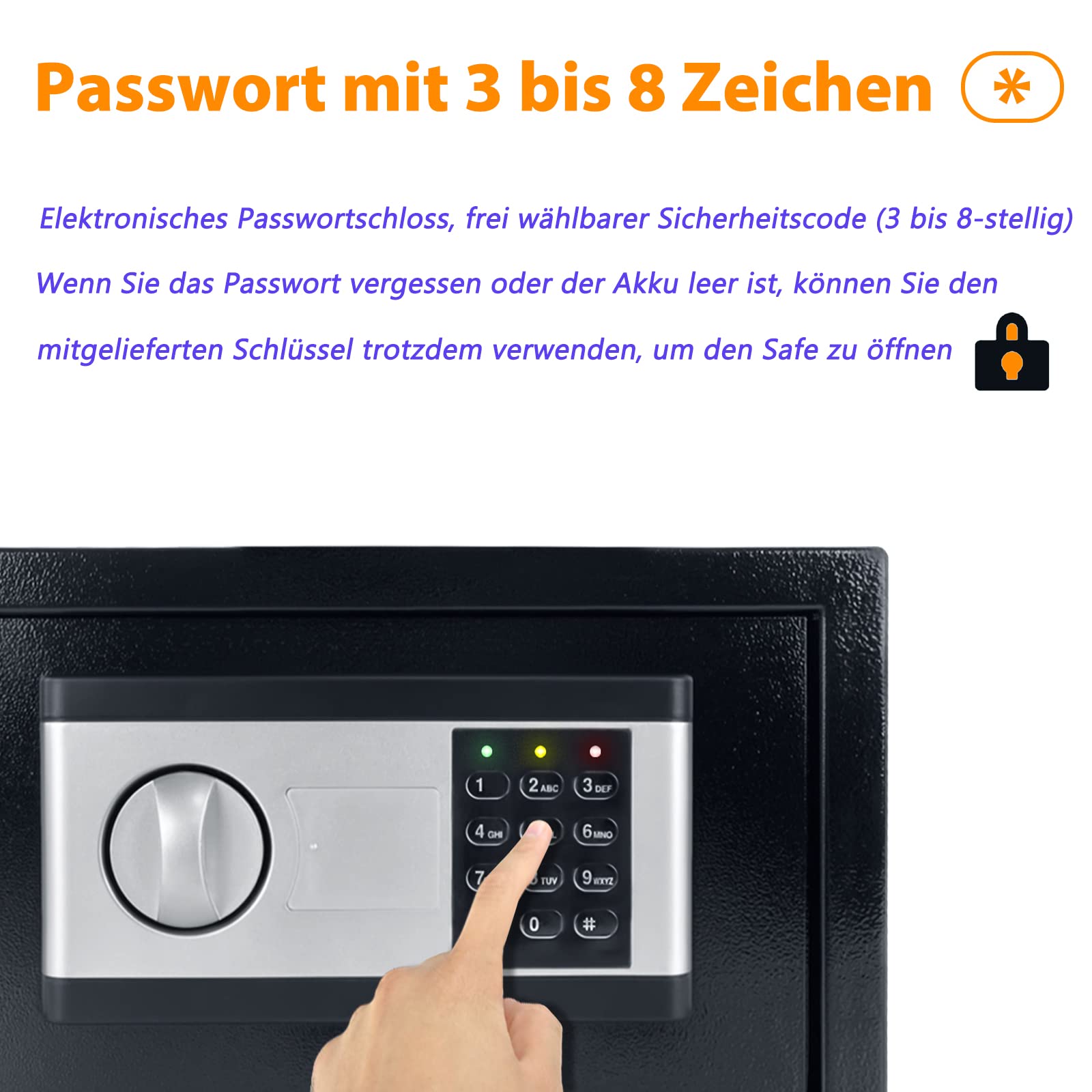 YRHome Mini cassaforte per la casa, 34 l, piccola cassaforte per mobili, in acciaio ferro, con password digitale, 2 chiavi di sicurezza, scatola per batterie e funzioni di allarme