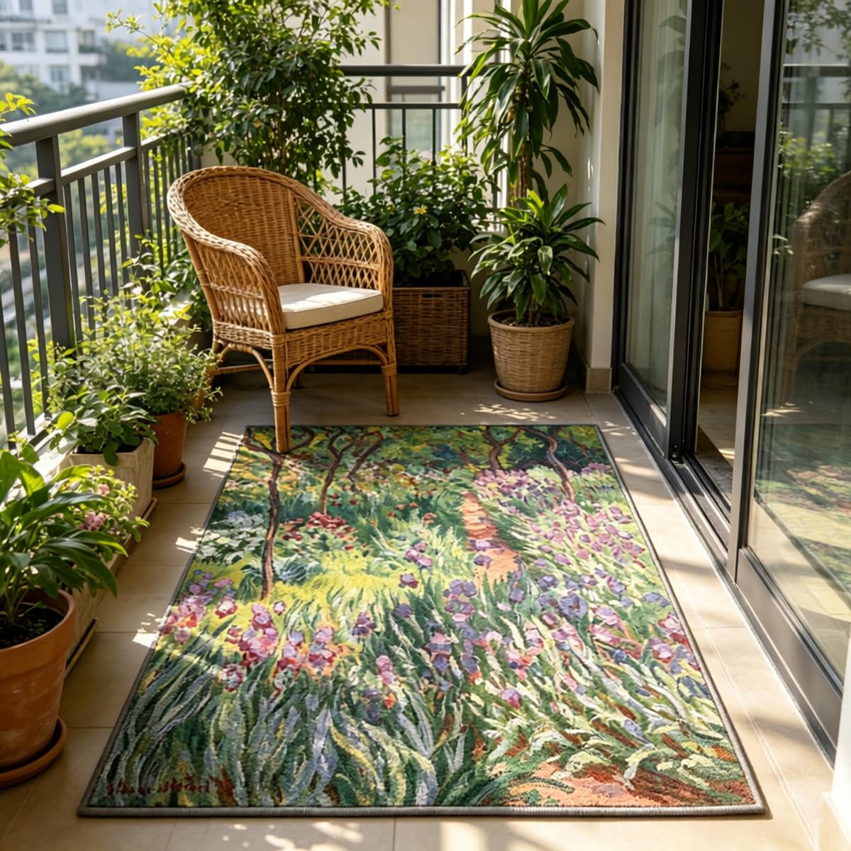 Tapis impressionnisme abstrait floral lavable antidérapant 160x230cm bureau