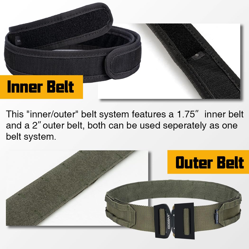 IDOGEAR 2 Zoll Taktischer Gürtel Combat Schnellverschlussschnalle Rigger Gürtel im Militärstil Molle Strapazierfähiges Gurtsystem 2 Zoll Außengurt und 1,75 Innengurtset