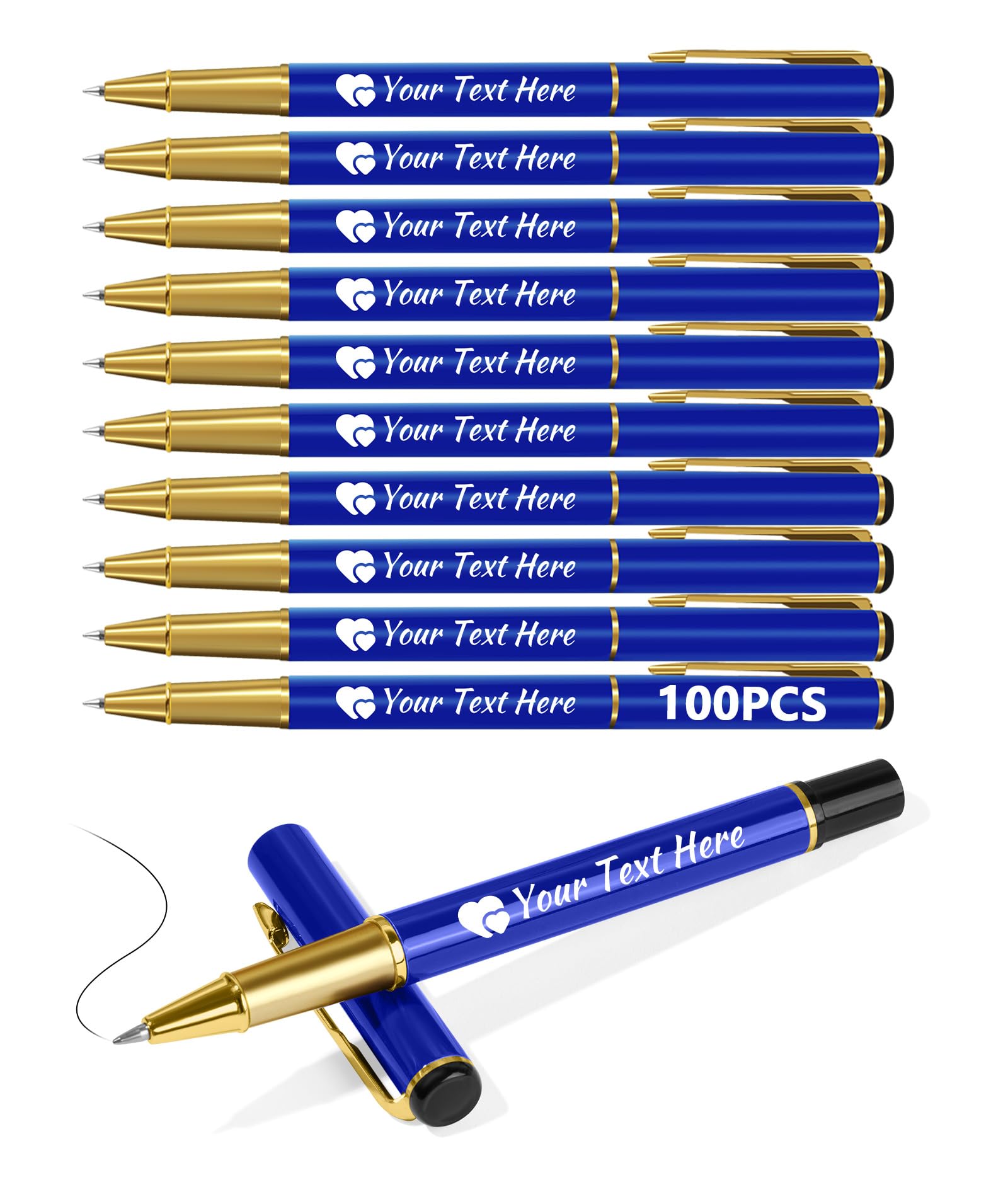 Customised Pens - Personalised Pens Bulk Pack Bussiness Ballpoint Pens with Free Engraving, Customisable Pens with Your Name, Text or Message, Perfect for Office/Students/Teacher/Lawyer,Blue,100 pcs