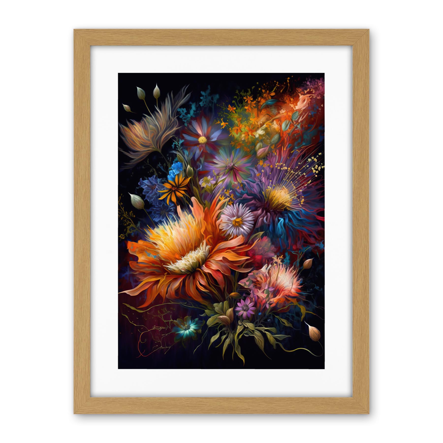Artery8 Wildflower Bouquet Pink Blue Orange Floral Art Artwork Framed Wall Art Print 18X24 Inch