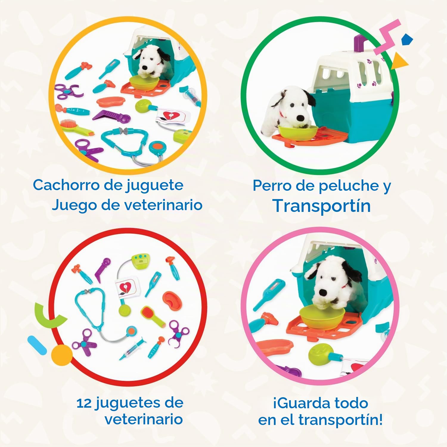 Battat - Juguete para Simular ser un Veterinario - Juego para el Cuidado del Perro - Peluche y transportín - Set de Veterinario para niños - 2 años +
